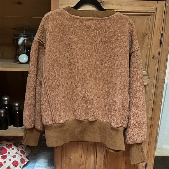 We The Free Warm Brown Crew Neck Sherpa Sweater - Picture 5 of 6